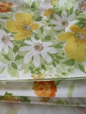 Vtg 70 s Retro Full Fitted Sheet Mod JCP Percale Floral Daisy Poppy Yellow USA