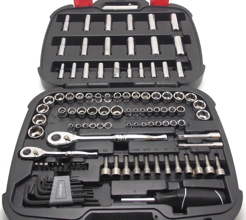 Mechanics Tool Set and Socket Set, 1/4 and 3/8 Drive Deep and Standard  Sockets