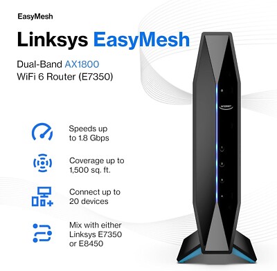 Linksys Arena 6 E7350 Dual-Band Wi-Fi 6 Router - Up to 1.8 Gbps