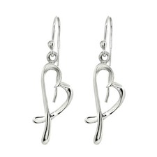Heart Love Polished Sterling Silver Dangle Fishhook Earrings