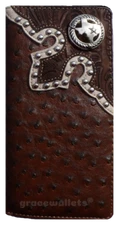 Texas State Mens Wallet Western Bifold Check Book Style W039-32 Ostrich Brown