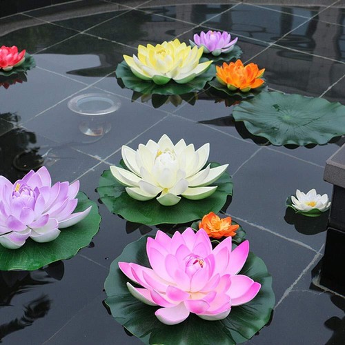 Floating Artificial Lotus Shape W/ Realistic LilyPads Decorartion for Pool Pond - Picture 2 of 13