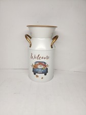 FALL Themed Blue Truck Decorative Metal Milk JUG WELCOME FALL