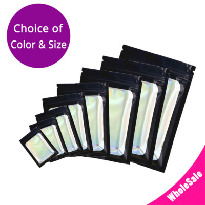 Multi-Size Double-sided Black Glossy Foil Mylar Flat Zip Seal Bag w/Front Window