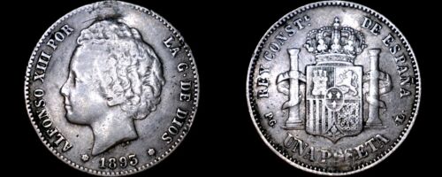 1893(93)-PG L Spanish 1 Peseta World Silver Coin - Spain - Plugged | eBay