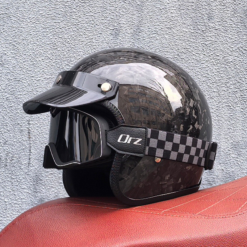 Carbon Fiber Motorcycle Helmets Men Women Retro Classic Light Open