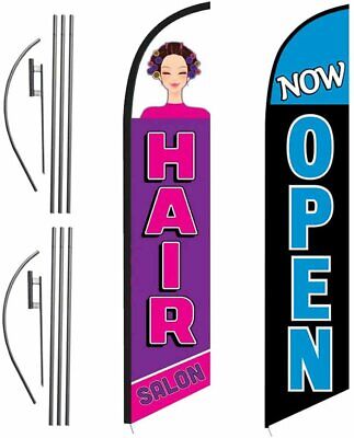 FFN Hair Salon Feather Flag Kit with Cross-Base and Weight-Donut Outdoor Advertising Banner Swooper Flag 