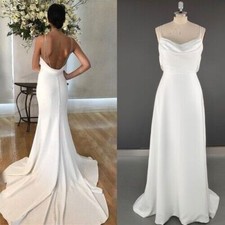 Spaghetti Straps Crepe Backless Wedding Dress Zipper Cowl TrailingSheath V Neck