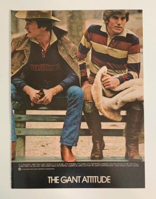 1976 The Gant Attitude Shirtmakers Print Ad New Haven CT Rugger Hat Boots Fence