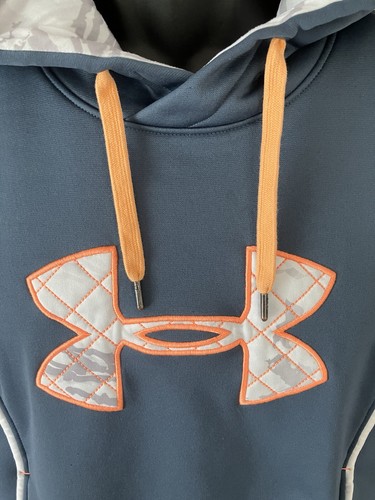 Under Armour Hooded Sweatshirt Men's Large Storm1 Blue Gray Logo Pockets LS - Picture 4 of 10
