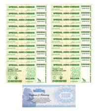 20 Zimbabwe 25 Billion Special Agro Cheque 2008 USED COA Cheaper 50 billion agro
