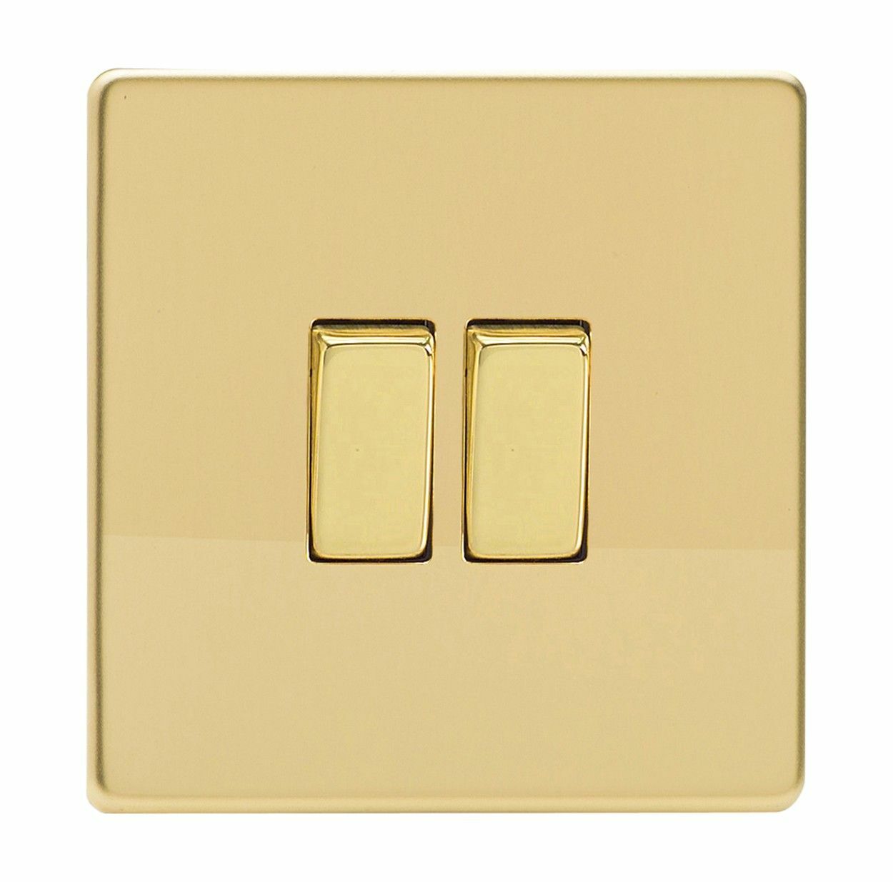 Varilight XDV2S Screwless Polished Brass 2 Gang 1 or 2 Way Rocker Light Switch
