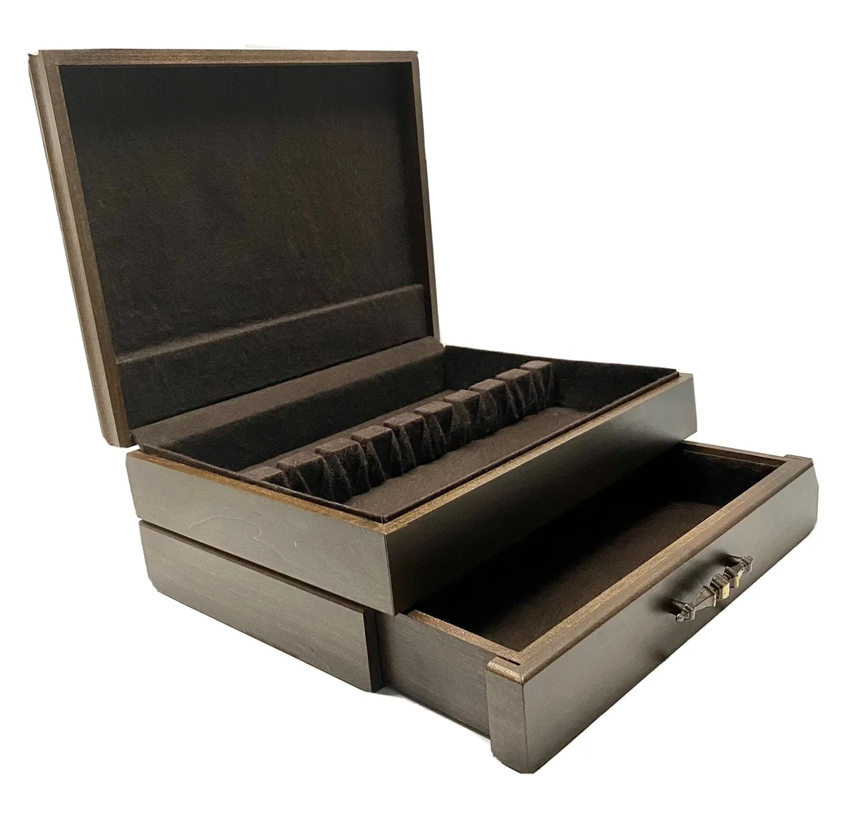 Flatware Silverware Anti-Tarnish Wood Wooden Storage Box Chest w/Drawer