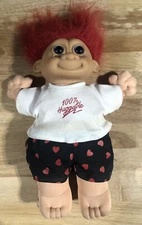 Vintage Russ Troll Kidz 100% Huggable Troll Doll Soft Bodied Black Shorts Hearts