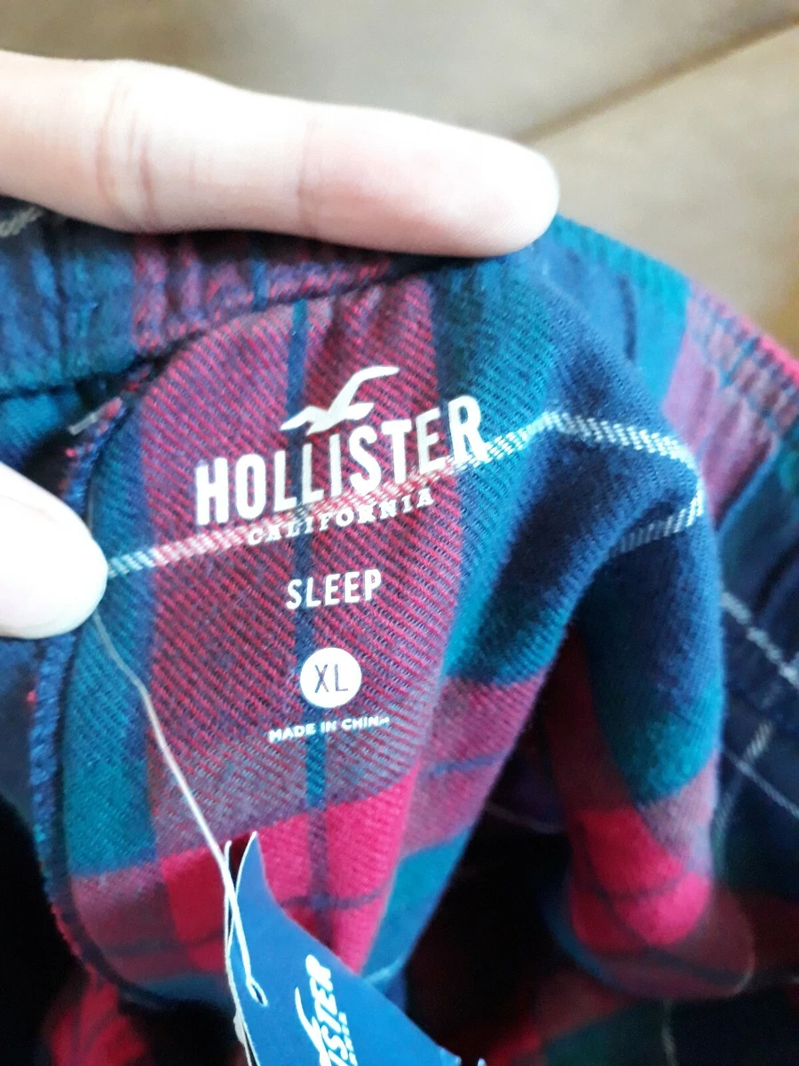 Hollister Red Green Plaid Christmas Sleep Pajama Closed Ankle 100 Cotton