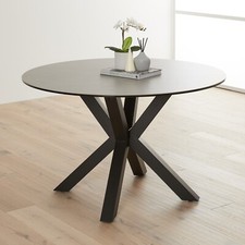 Starburst Dining Table 120cm Round Grey Ceramic Black Legs 4 Seater Home Kitchen