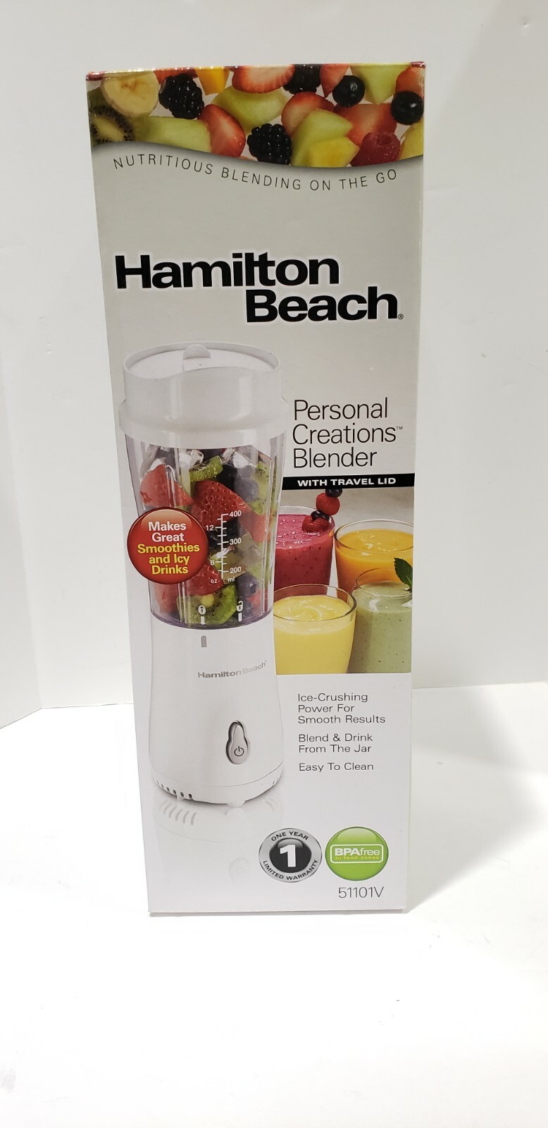 Hamilton Beach Personal Single Serve Blender with Travel Lid White 51101
