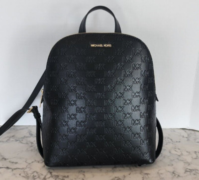 MICHAEL KORS Cindy Large Perforated Leather Backpack MK Logo NEW