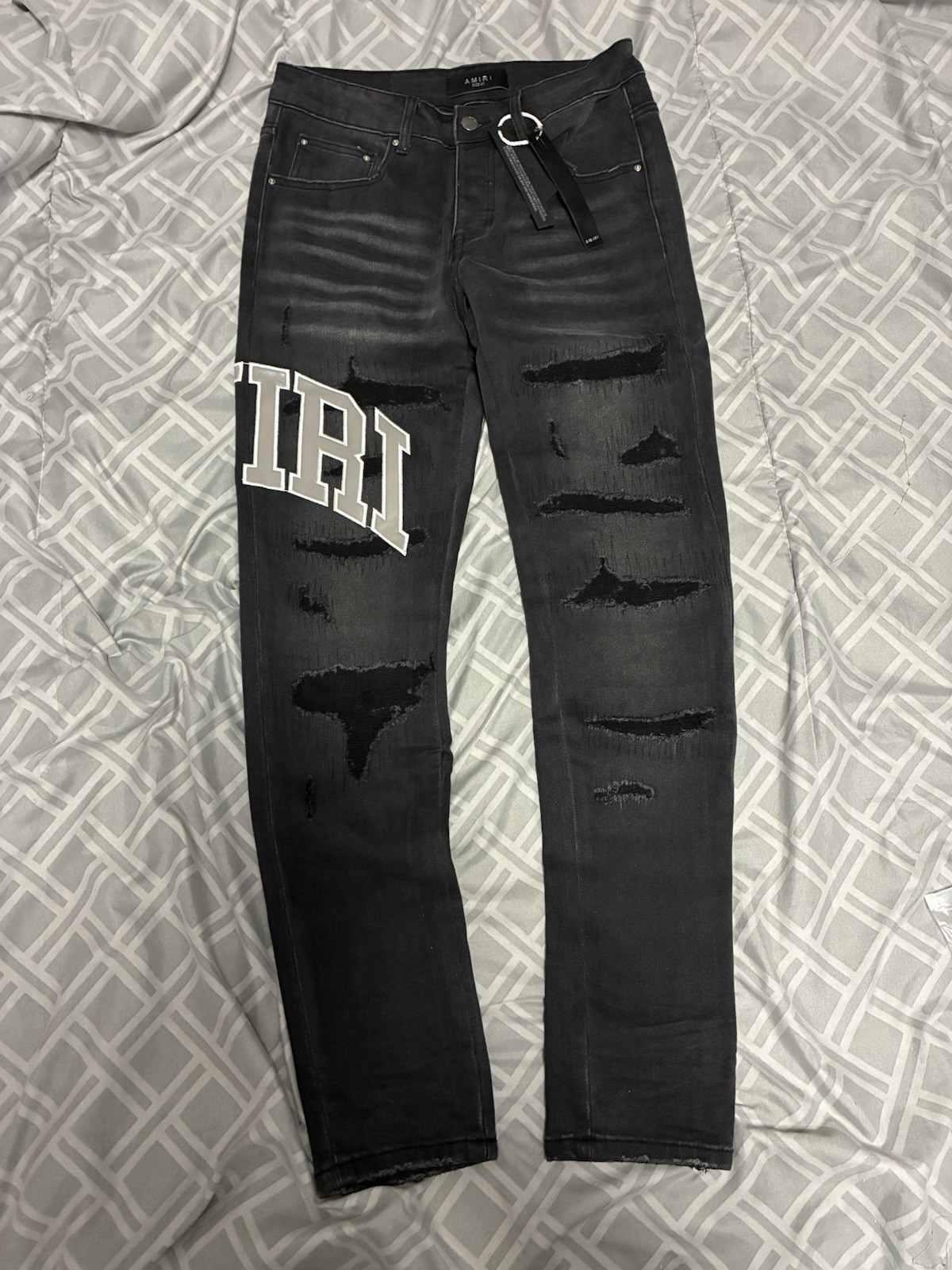 AMIRI straight-leg varsity logo repair jeans black Size 28 brand new with tags