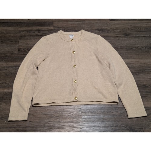 J Crew Women's Tan Crew Neck Long Sleeve Button Cardigan Sweater Size L