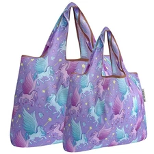 Reusable Nylon Tote Bag Set of 2 Foldable Eco Friendly Grocery and Travel Bags