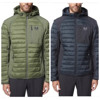 Merrell Men's Hooded Mixed Media Puffer Softshell Jacket,