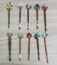 10 Vintage Mixed Wooden Lace Makers Bobbins With Spangles