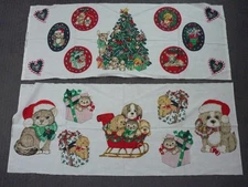 Vtg Wamsutta Christmas Applique Cut & Sew Panels (x2) Puppies Kittens Woodland