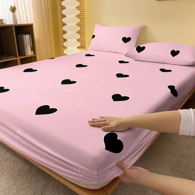 1 Simple modern Heart-Shaped Geometry printed matte Fitted Sheet, bedroom printe