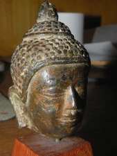 Antique Cambodian Khmer  Period Bronze Head of  Buddha ca. 16th Century 1500's