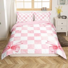 Pink Bowknot Kids Duvet Cover Set Full Full no comforter White and Light Pink
