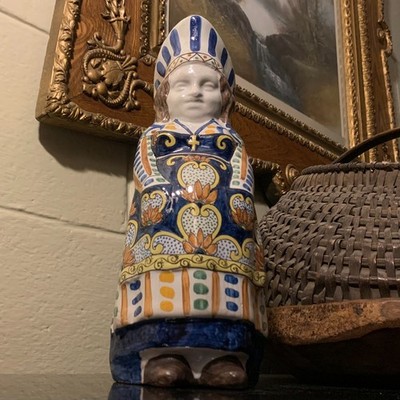 c.1890 Pouplard Beatrix French Faience 11'' Figural Pitcher or Jug - Excellent