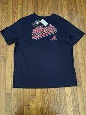 MLB ATLANTA BRAVES SCRIPT TAIL Women's BOYFRIEND TOP Size MEDIUM NWT Free Ship