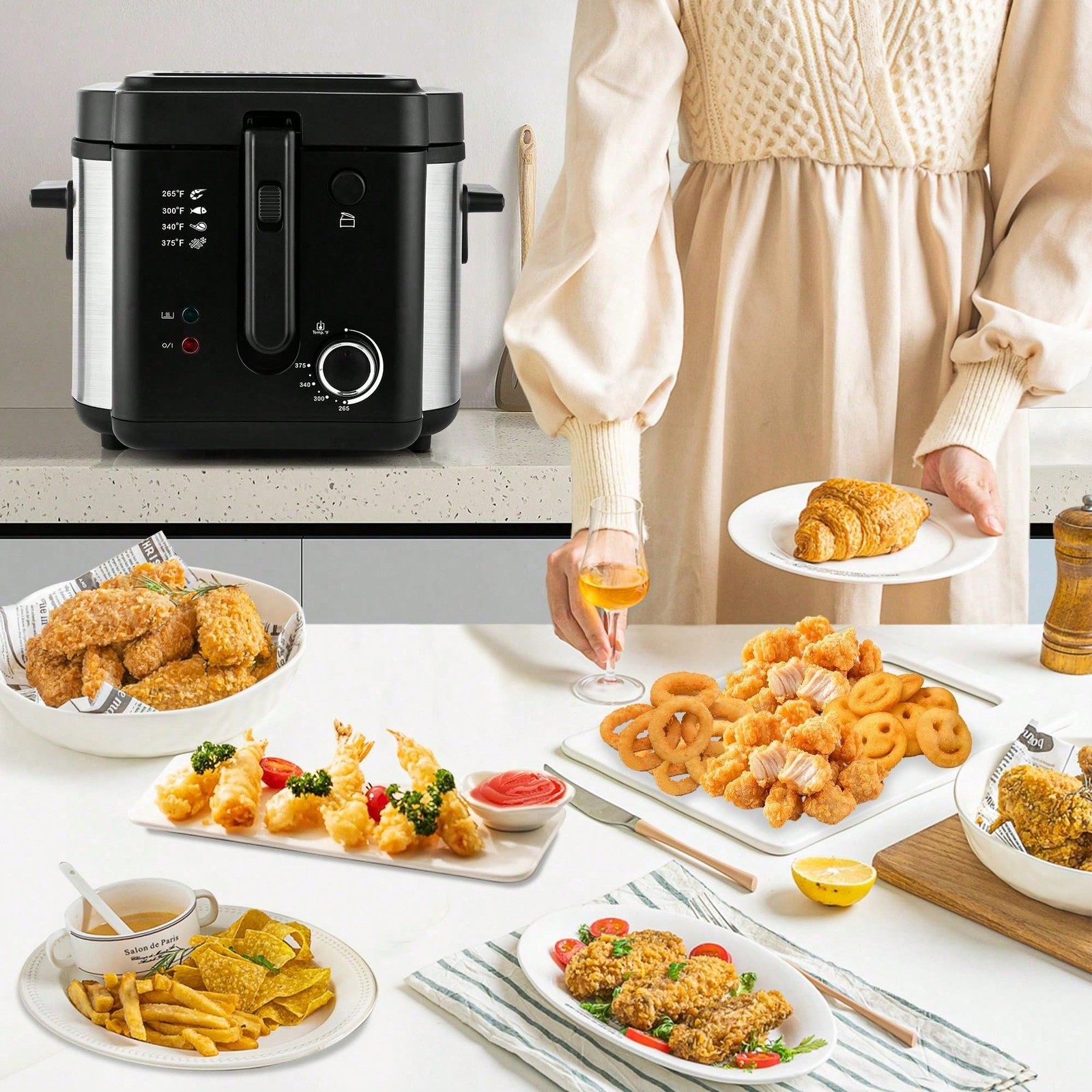 SUSTEAS Deep Fryer With Basket, 1500W Electric Deep Fryers For Home Use-FGQ