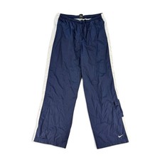 Vintage Nike Navy Blue Nylon Track Pants Men's XL Windbreaker Fleece Lined Y2K