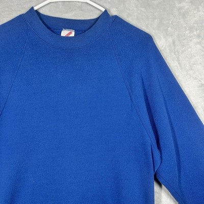 Vintage Jerzees Sweatshirt Large Blue Blank Crewneck USA Made 90s Raglan Plain