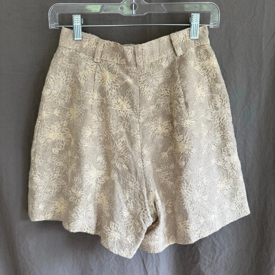 复古 The Limited 亚麻混纺短裤米色 90 年代 Cottagecore 女式 4 码 — 第 2/4 张图片