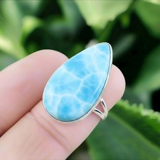 Natural Top Quality Larimar Ring 925 Sterling Silver Ring Handmade Silver Ring