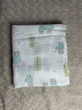 Aden  Anais Gray Bears Baby Swaddle Blanket Muslin Cotton Blue Yellow White