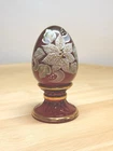 Fenton Hand Painted Ruby Glass Egg Pedestal Poinsettia V Hricko #115/900