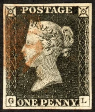SG2 1840 1d black, GL,  plate 1B, re entry at NW corner and G square, v fine