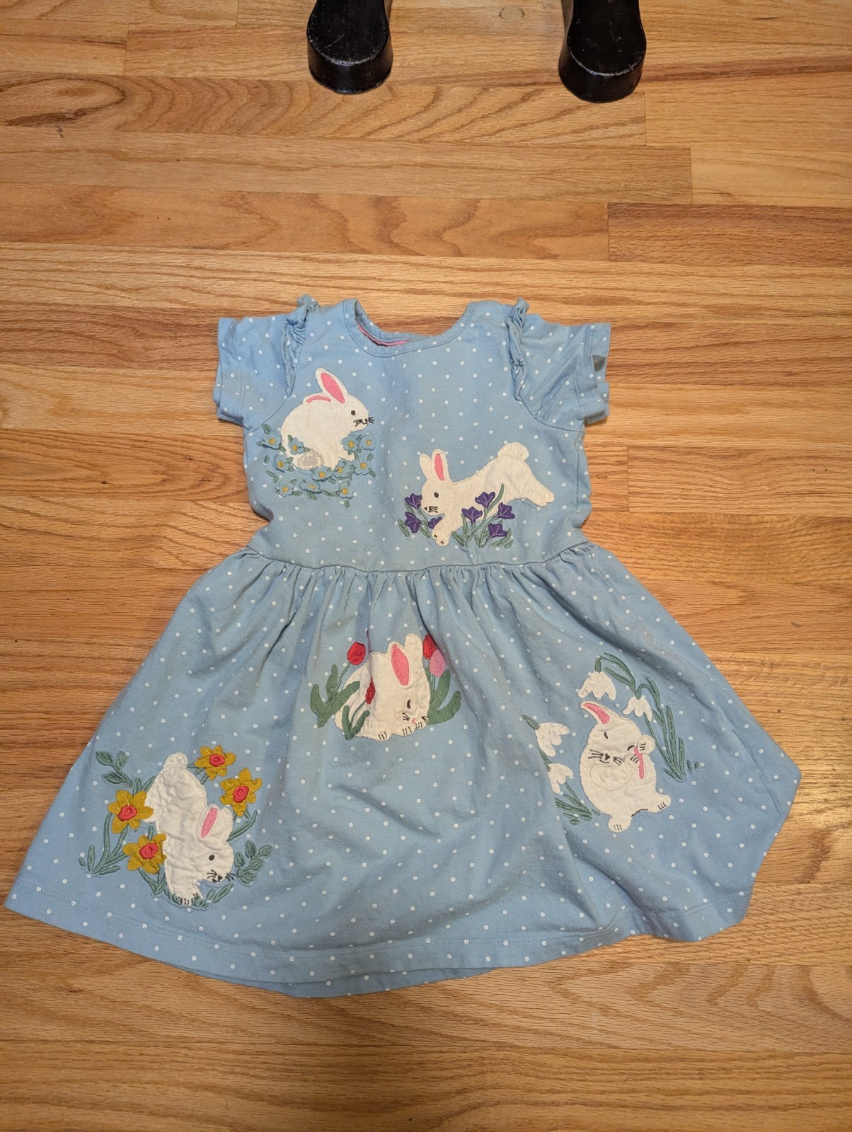 Mini Boden Mini Boden Bunny Applique Blue Polka Dot Dress Girls Sz 4-5 yr