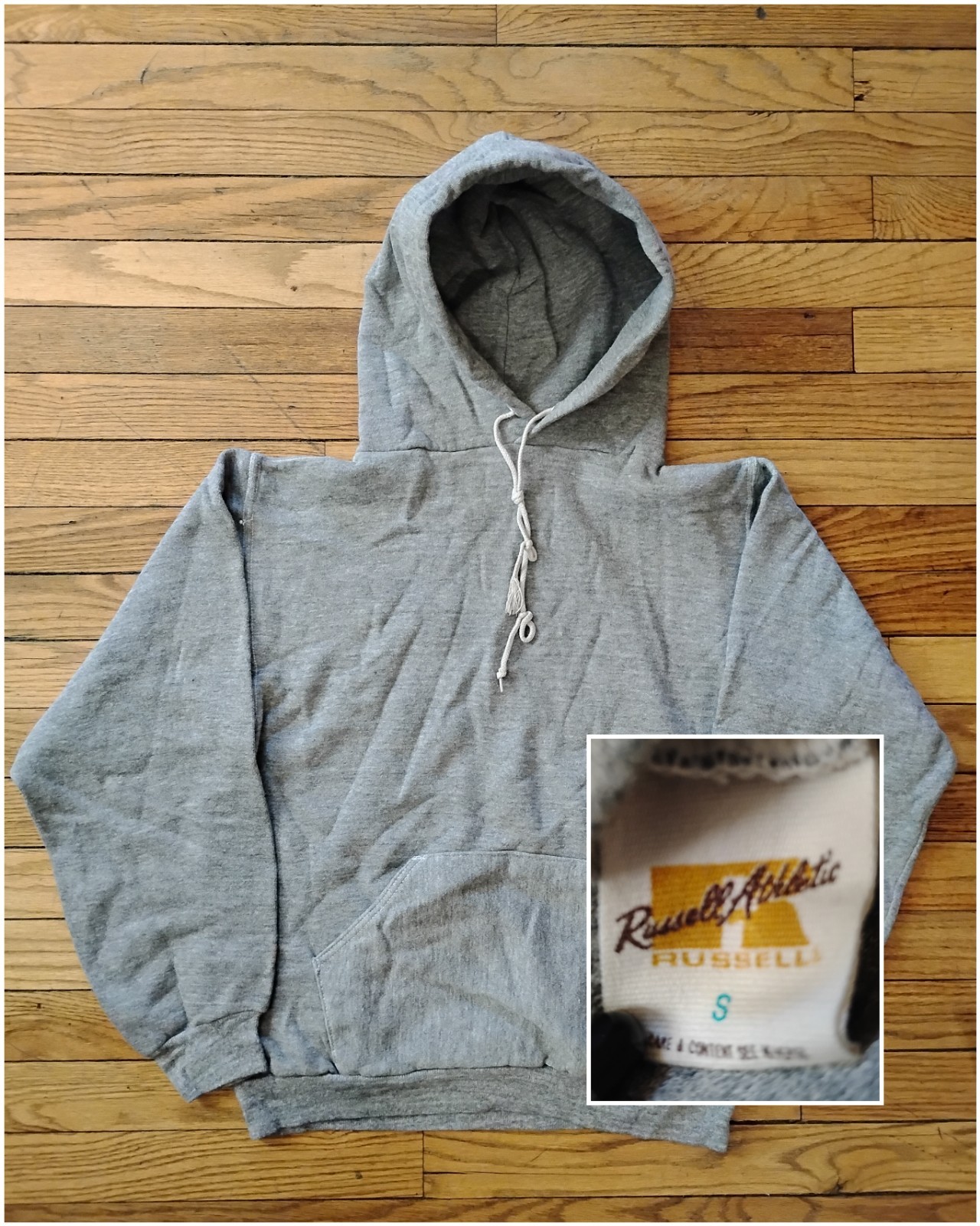Rare True Vintage Russell Athletic Sweatshirt Gray Hoodie Made USA 70s Gold Tag
