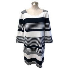 Lilly Pulitzer Striped Dress Womens L Adult Navy White Twisted Back 3/4 Sleeve