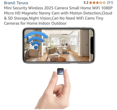 TERURA 2025 Mini Security Wireless Camera Small WiFi 1080P Micro HD Magnetic