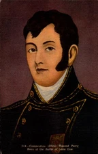 LINEN POSTCARD-PORTRAIT OF COMMODORE OLIVER PERRY, BATTLE OF LAKE ERIE HERO BK80