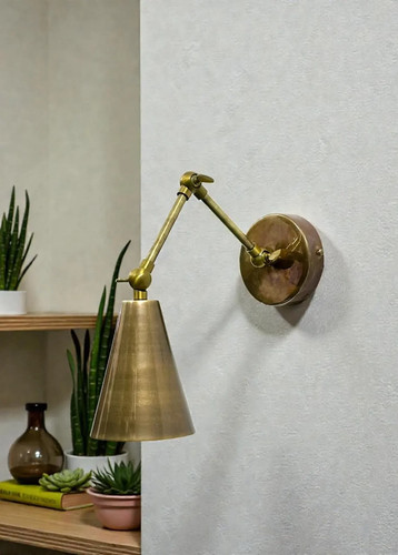 Wall Sconce Pair Raw Brass Swing-Arm Lamp Adjustable Bedside Reading Light - Afbeelding 1 van 8