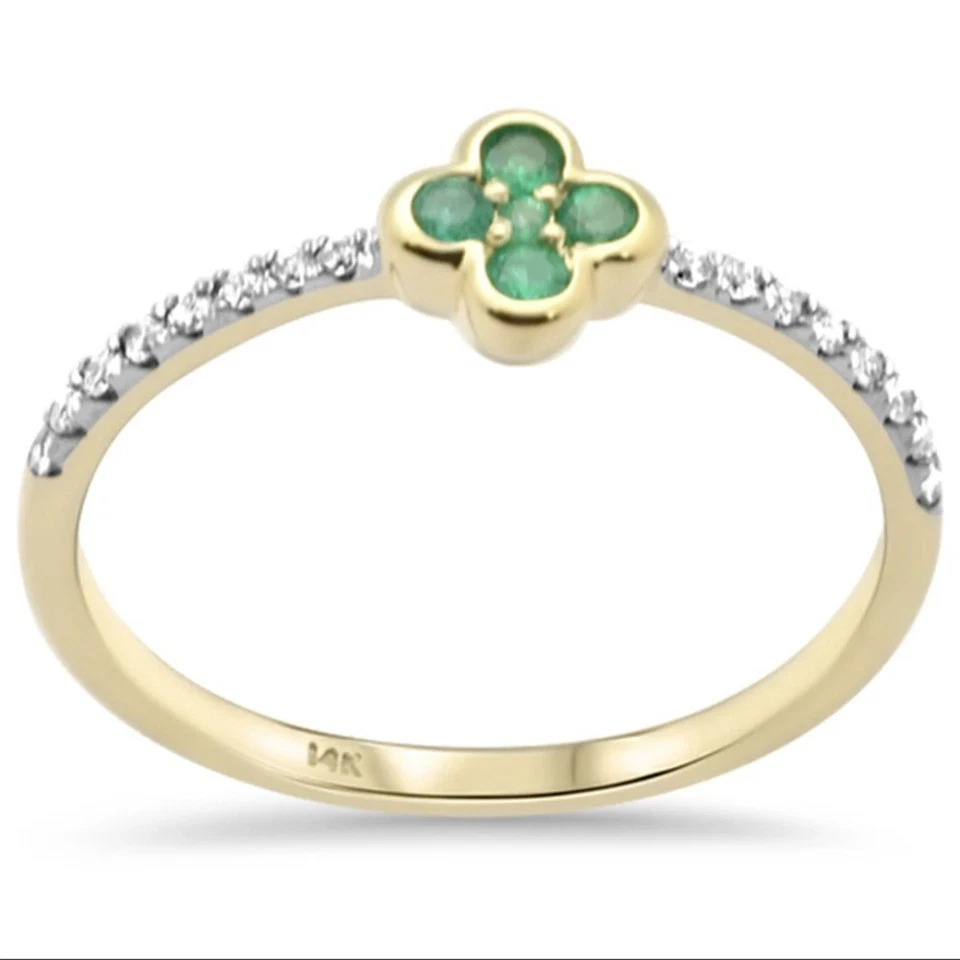 14KY Gold Natural Diamond & Emerald Flower Ring/Bracelet Set, Free Shipping - Image 3 of 4