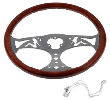 18" Brown Wood Steering Wheel 3 Chrome Spoke Fit Kenworth Peterbilt Freightliner