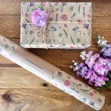 Spring Floral Birthday Pastel Wrapping Paper KRAFT Eco Pink Gift Wrap Sheet Roll